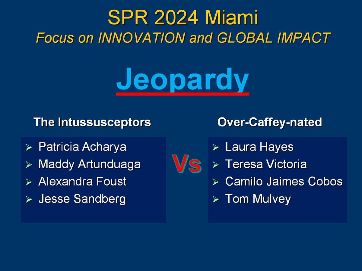 #SPR24 Biggest battle of the year is unfolding in Miami! Who will lift the Heller cup @reh3md? OverCaffeynated @laura1127md or Intussusceptors @LApedsrads? @SocPedRad @ESPRSociety #pedsrad #ImagingOurFuture Full program: spr.org/events/spr2024a