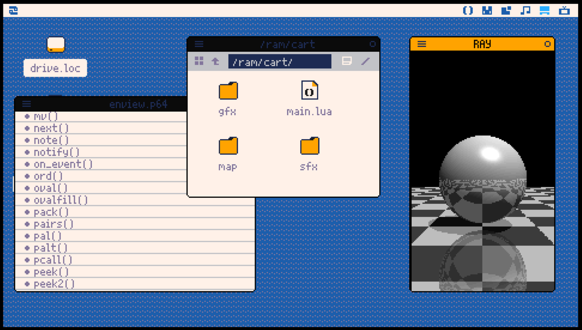 threw together a basic raytracer for #picotron just some fun orb pondering lexaloffle.com/bbs/?tid=141335