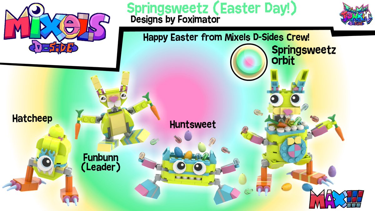AnimatesSizzle's tweet photo. "It's Easter in the Spring House, Everyone!"
Happy Easter from Mixels D-Sides Crew and Friends! Series 7-9 with Cartoon Forms are coming on Tomorrow... April 1st, 2024!
#mixels #mixelsdsides #dsides #fnfdsides https://t.co/yswIEuiWtB