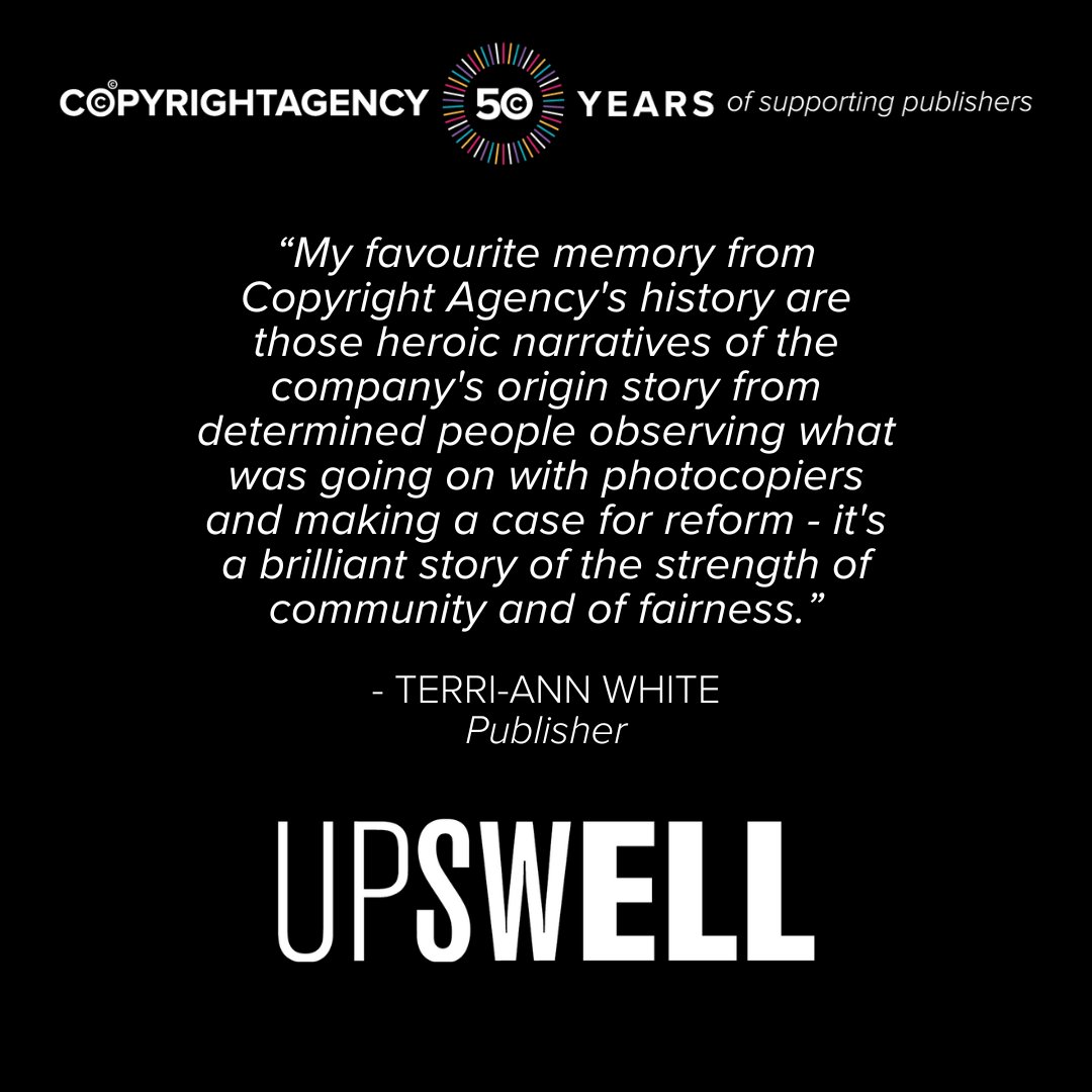 Upswell's @terriannwhite shares her favourite memory of Copyright Agency as we hit our 50th year. It's great to be a part of your journey @terriannwhite! #copyrightagency #50for50 #50yearsofsupportingcreators #supportingpublishers #50thAnniversary #CopyrightAgencyTurns50