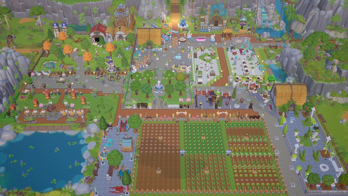 Don't know where to start decorating your farm? How about a spiral pathways guided by lights to the center and lots of cozy places around it? Farm designed by @GrassieHalls #CIFarmDesigns @coralislandgame
