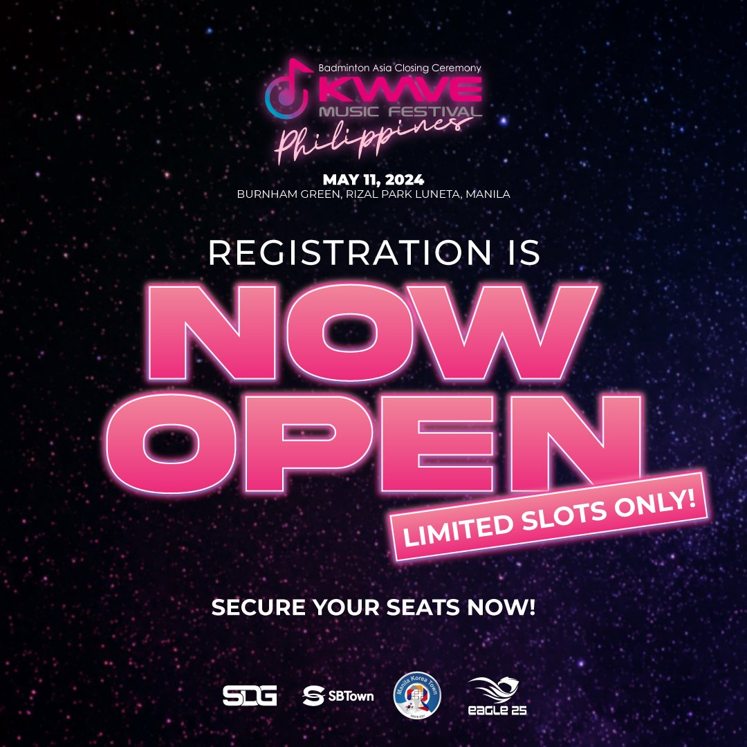 kwaveph's tweet photo. REGISTRATION IS NOW OPEN, KWAVE Fam! 🕧

Click here to register now:
🔗https://t.co/9gYEFX9Dvf

KWAVE Music Festival is LIMITED SLOTS ONLY and #AbsolutelyLibre! 🆓 So hurry up and grab this opportunity to see your favorite artists all in one stage! 🎶 https://t.co/zwKGIasu7o