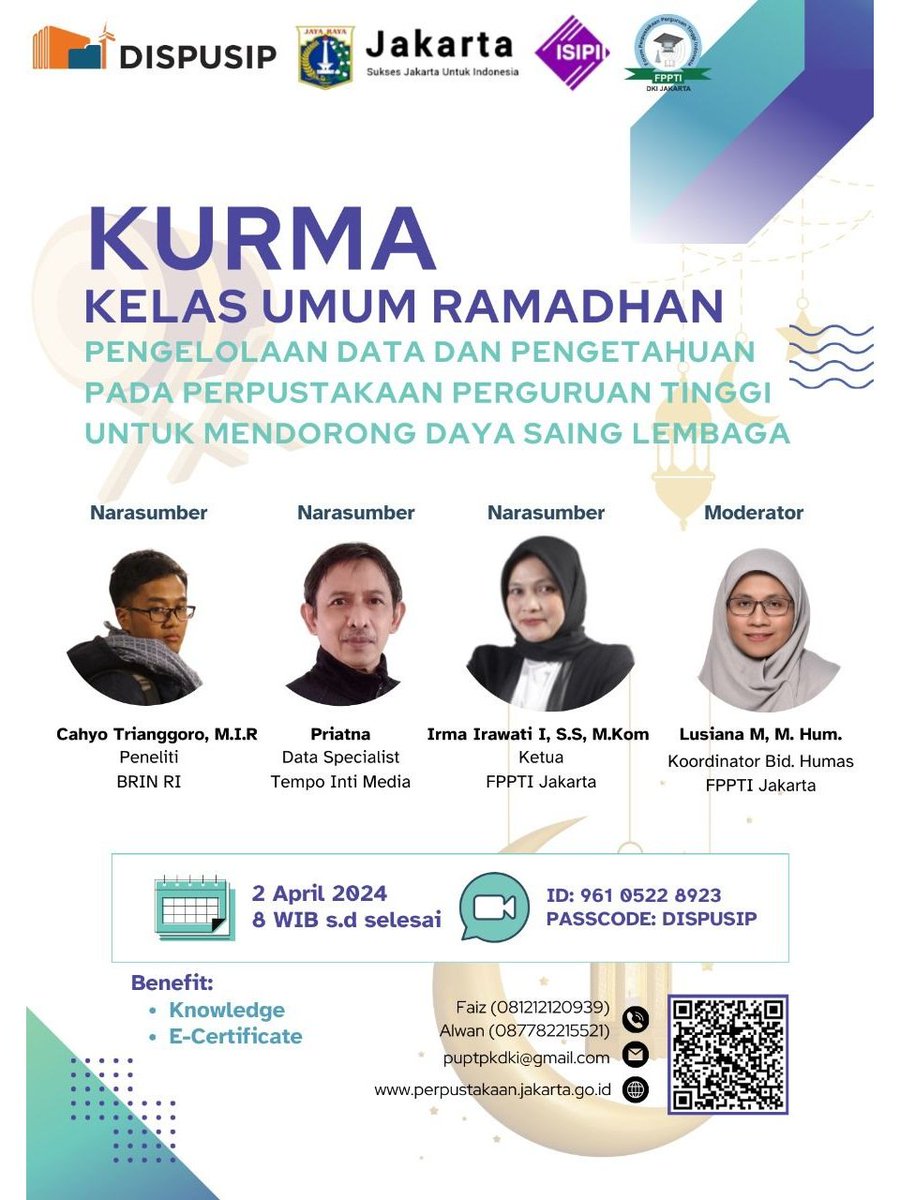 ID_ISIPII's tweet photo. Selamat Pagi Temans , Dispusip DKI Sesi Berbagi Ilmu di Bulan Ramadhan kali ini bersama FPPTI DKI menyelenggarakan Webinar yang diisi oleh para pemateri yang ciamik di bidangnya. Ditunggu kehadirannya, Free E-certificate dan E-Takjil 🥳🥳🥳 https://t.co/CFrjNHWx7J