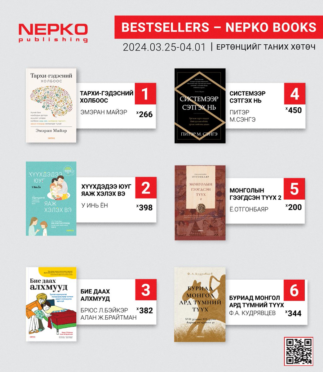 #bestsellerbooks 2024.03.25-04.01-ны хооронд Нэпко нэрийн дэлгүүр болон nepko.mn сайтыг захиалга, борлуулалтаараа тэргүүлсэн 6 номыг танилцуулж байна. Онлайн захиалга: nepko.mn Захиалах утас: 7533-9933 #nepko_books