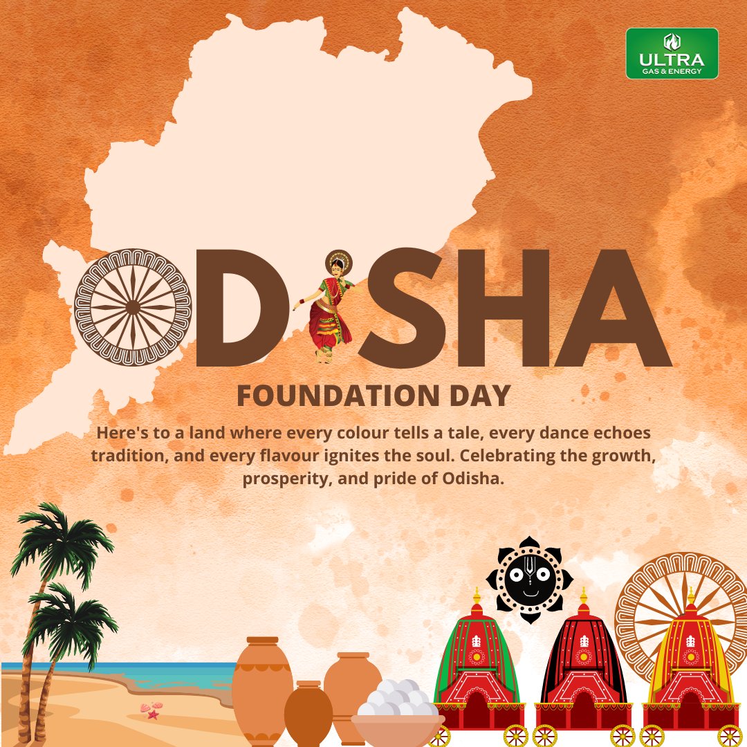 Celebrating Odisha's Foundation Day as the golden sun rises over its vibrant landscapes and cultures. Here's to more years of growth, prosperity, and pride! #OdishaFoundationDay #UltraGasAndEnergy #UltraGreenRevolution