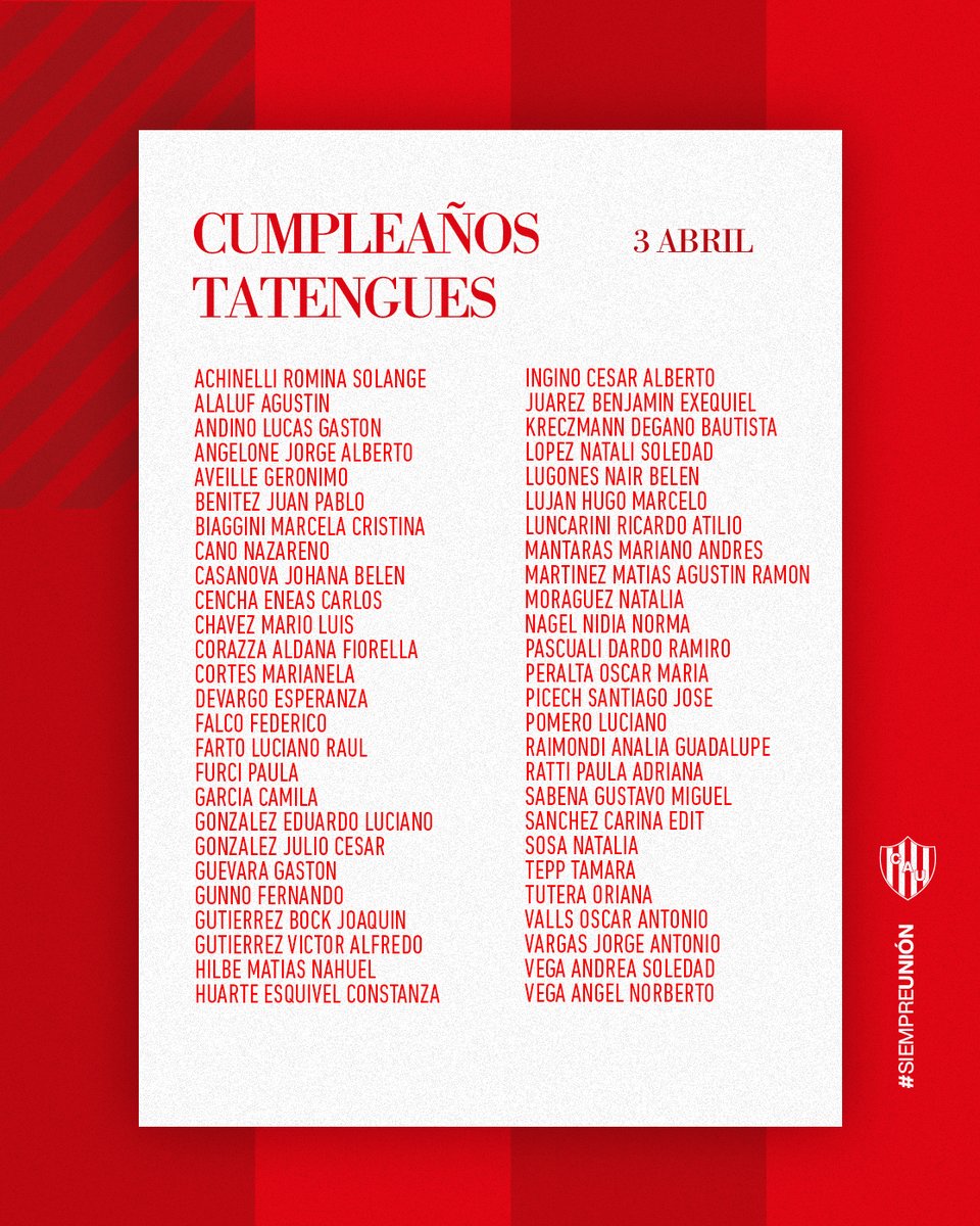 🎂 Unión saluda a sus socios y socias que cumplen años hoy.
¡Felicidades! 🔴⚪ 
#SociosTatengues #SociasTatengues #CumpleañosTatengues