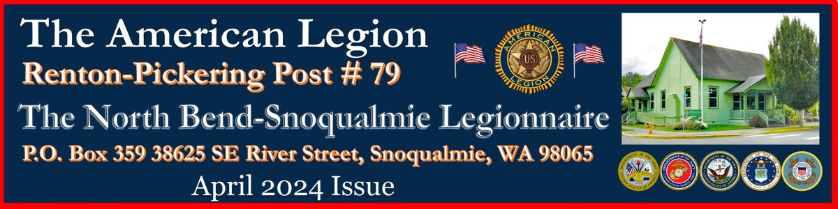 post_79's tweet image. PLEASE FIND THE APRIL 2024 EDITION OF THE NORTH BEND-SNOPQUALMIE LEGIONNAIRE, THE MONTHLY ELECTRONIC NEWSLETTER OF AMERICAN LEGION POST 79.
Michael Pollina, USN
Commander, Chaplain, American Legion Post 79
drive.google.com/file/d/1GmcTG7…