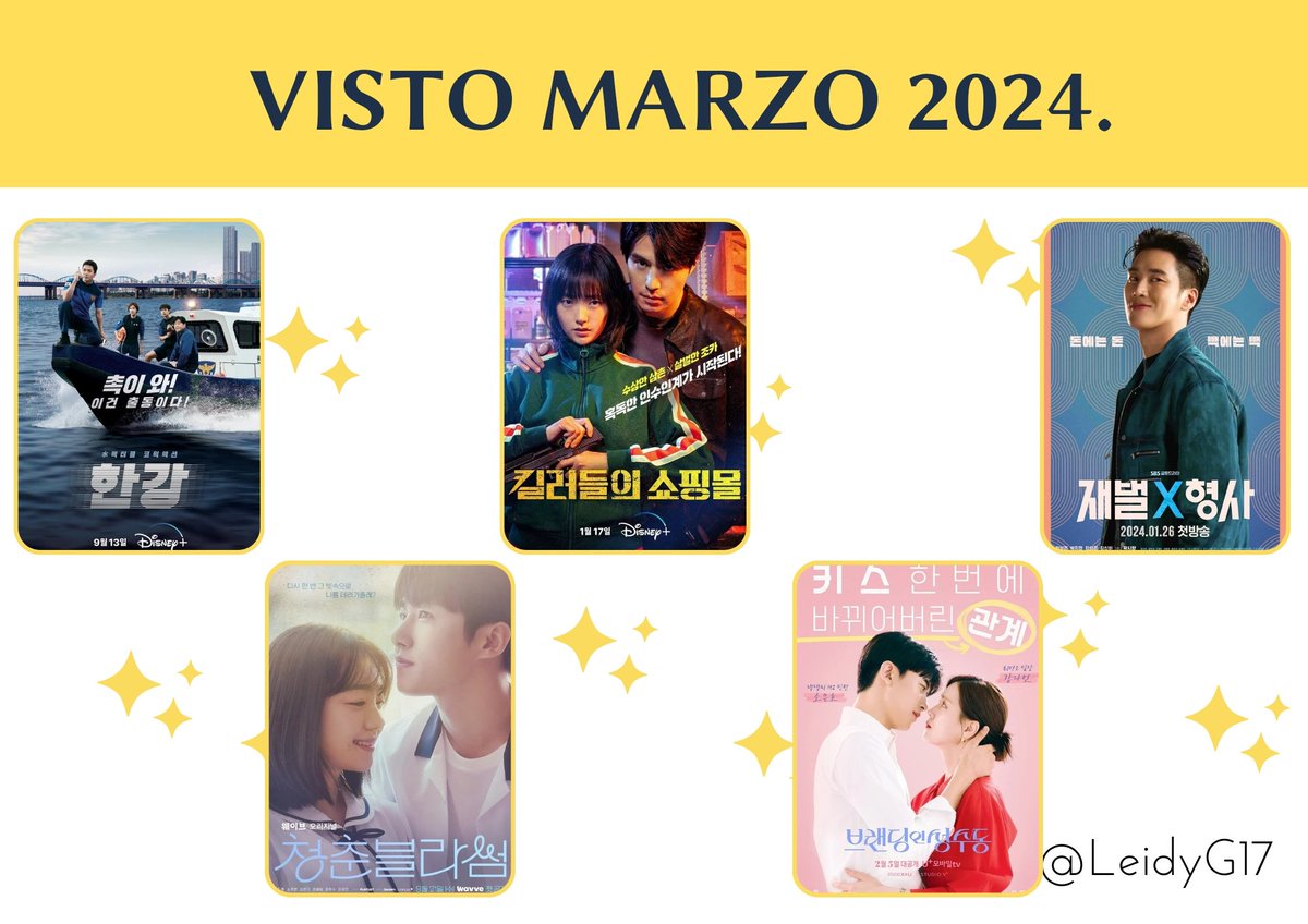 LeidyG17's tweet image. Los dramas que termine en Marzo, algunos me faltaban pocos capítulos. 
10/10 ⭐
#FlexXCop 
#DoctorSlump 
#ChicagoTypewriter
9/10 ⭐
#AShopForKillers 
#ThePenthouse 
8/10⭐
#SeasonsOfBlossom 
#AGoodDaytoBeaDog
6/10 ⭐
#HanRiverPolice
#LTNS
4/10 ⭐
#BrandinginSeongsu