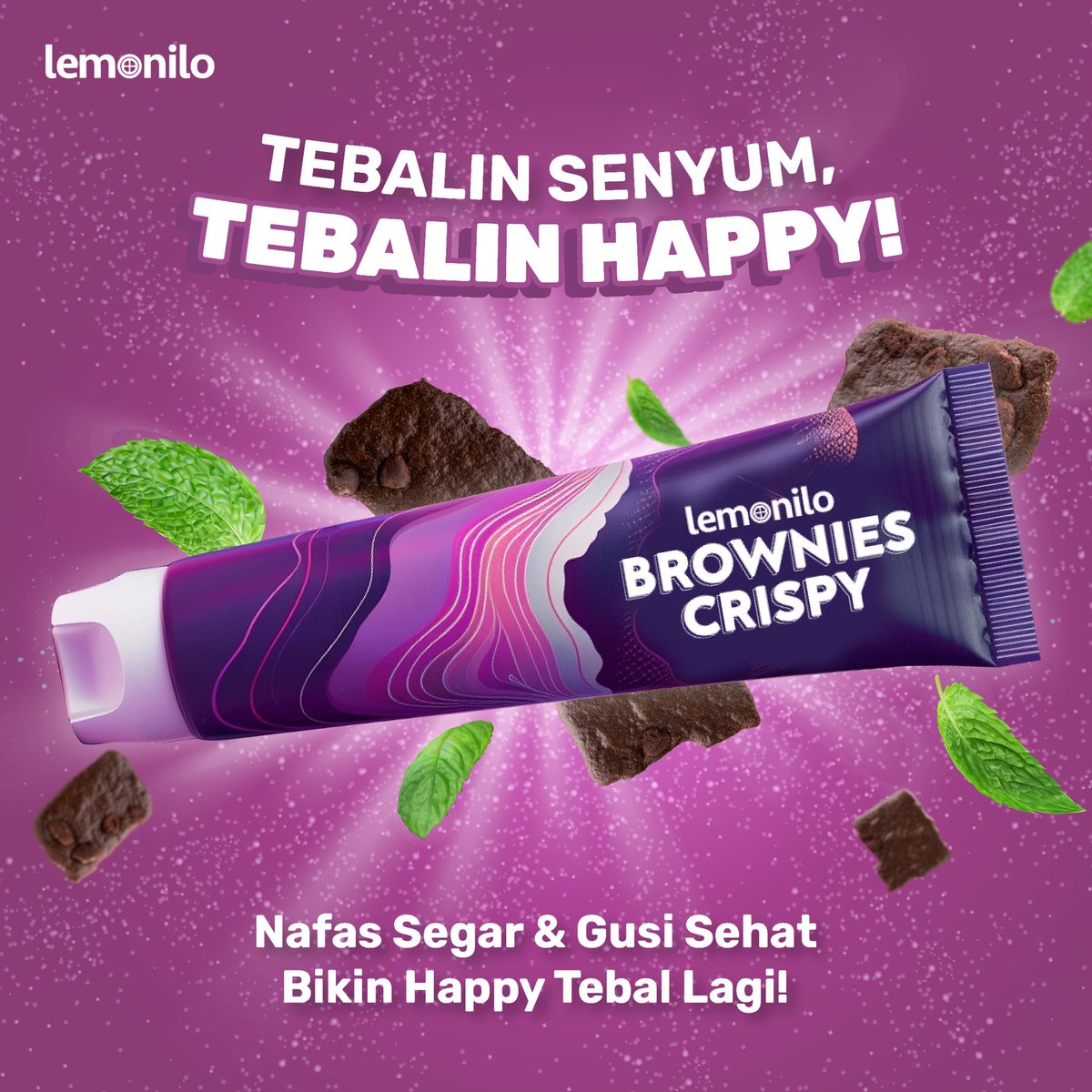Udah siap tebalin happy dan berani unjuk gigi? BARU! Pasta gigi Brownies Crispy Choco Mint hadir untuk kamu 🍫🍃 Nafas segar & gusi sehat, bikin happy tebal lagi 🌬️ Absen di kolom komentar yang nggak sabar untuk coba! #BrowniesCrispy #PastaGigi #Lemonilo
