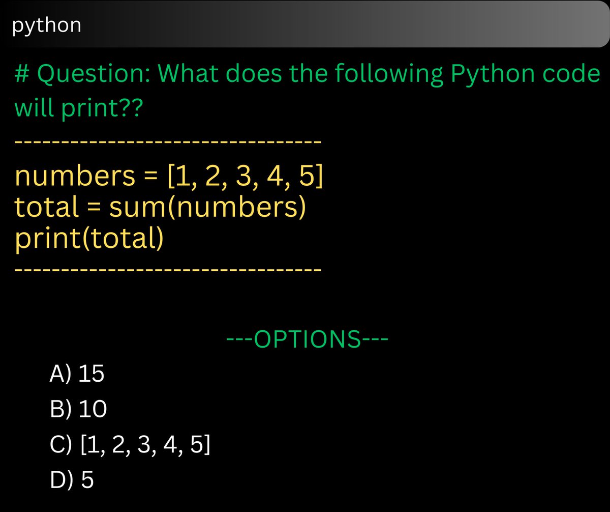 kumarabh57's tweet image. Challenge accepted!
Every Python problem is a chance to grow. Let's solve this one together!
#pythonpractice #codermindset #keepcoding