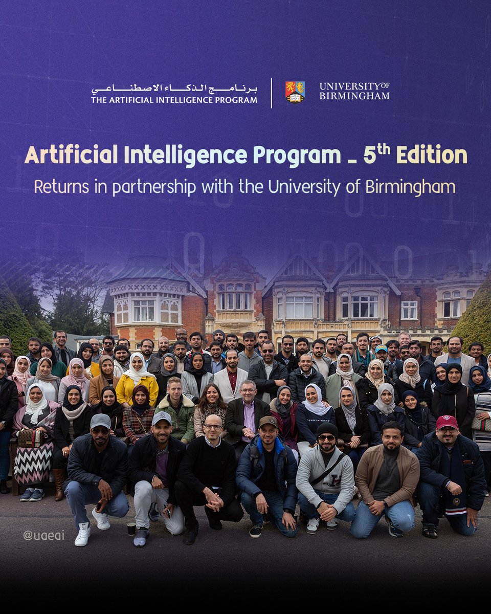 uaeai_2031's tweet image. We are pleased to announce the A.I. Program, a specialized training program managed by the National Program for Artificial Intelligence in the UAE in partnership with the University of Birmingham, UK ...
For more visit: ai.gov.ae/AI-program/
#AIProgram #UAEAI