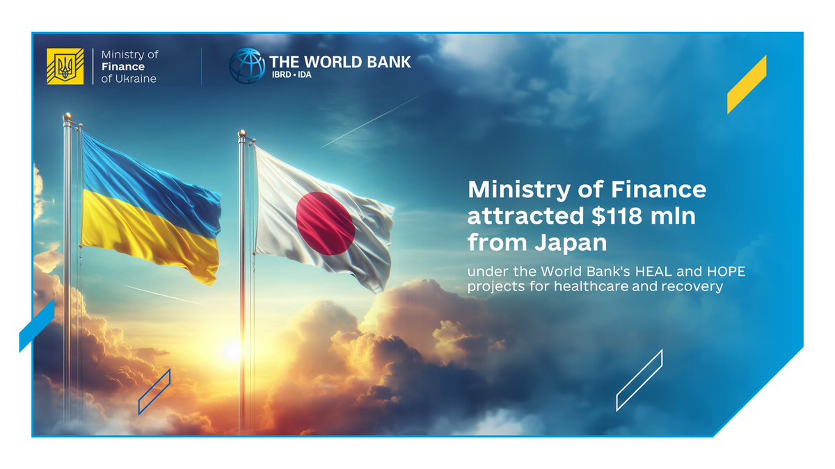 🇺🇦🇯🇵 Ukraine received a $118 million grant from the Government of Japan as part of the @WorldBank #HEALUkraine & #HOPE projects for healthcare and recovery. 🔗 Details: surl.li/sdazh