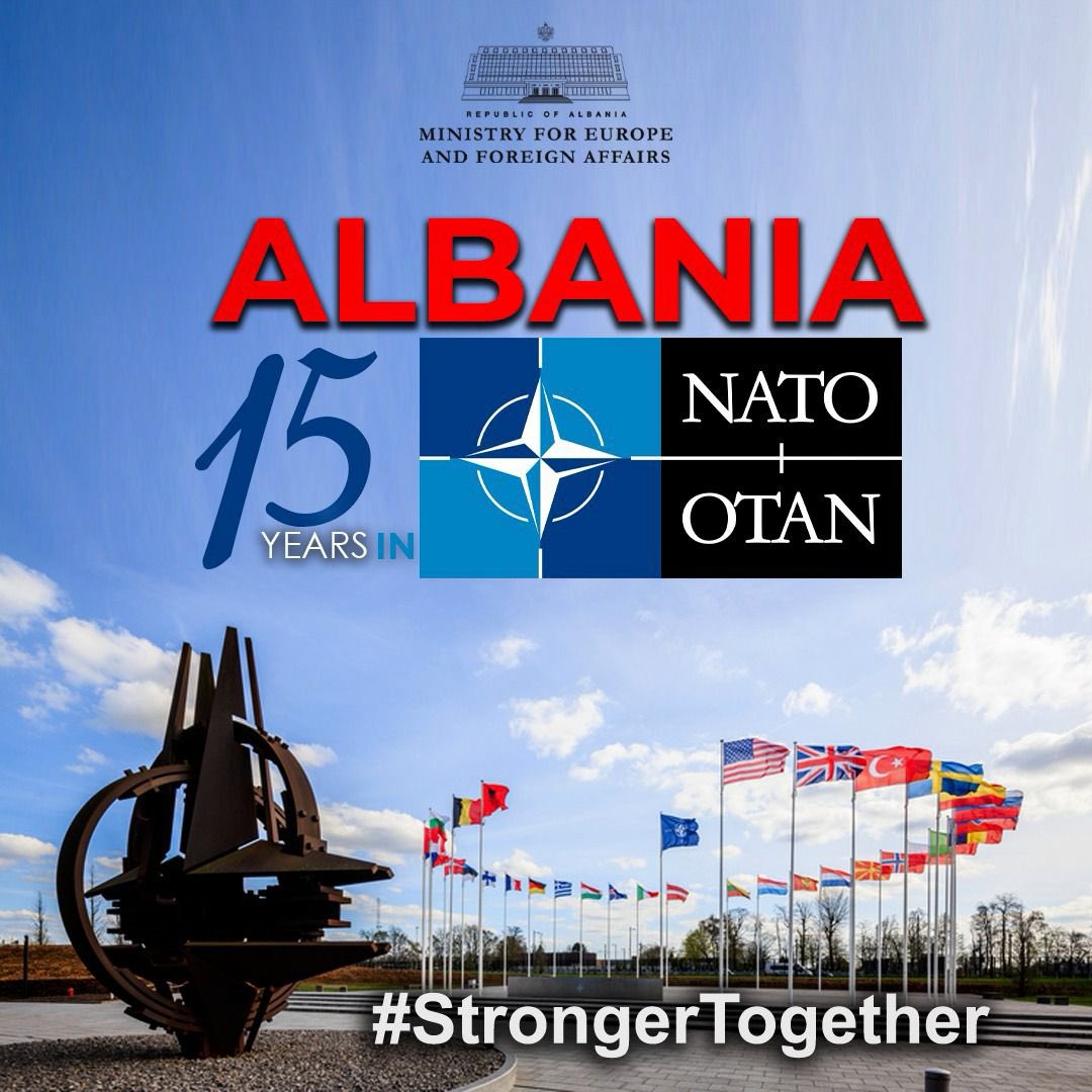 IgliHasani's tweet photo. Fifteen years in @NATO: A journey of commitment, solidarity, and collective defense. 

Albania remains a dedicated #NATO contributor, proudly standing with its allies in upholding our common values and embracing peace. 

#15yearsinNATO🇦🇱
#WeAreNATO
#StrongerTogether https://t.co/QxA9wFj3wb