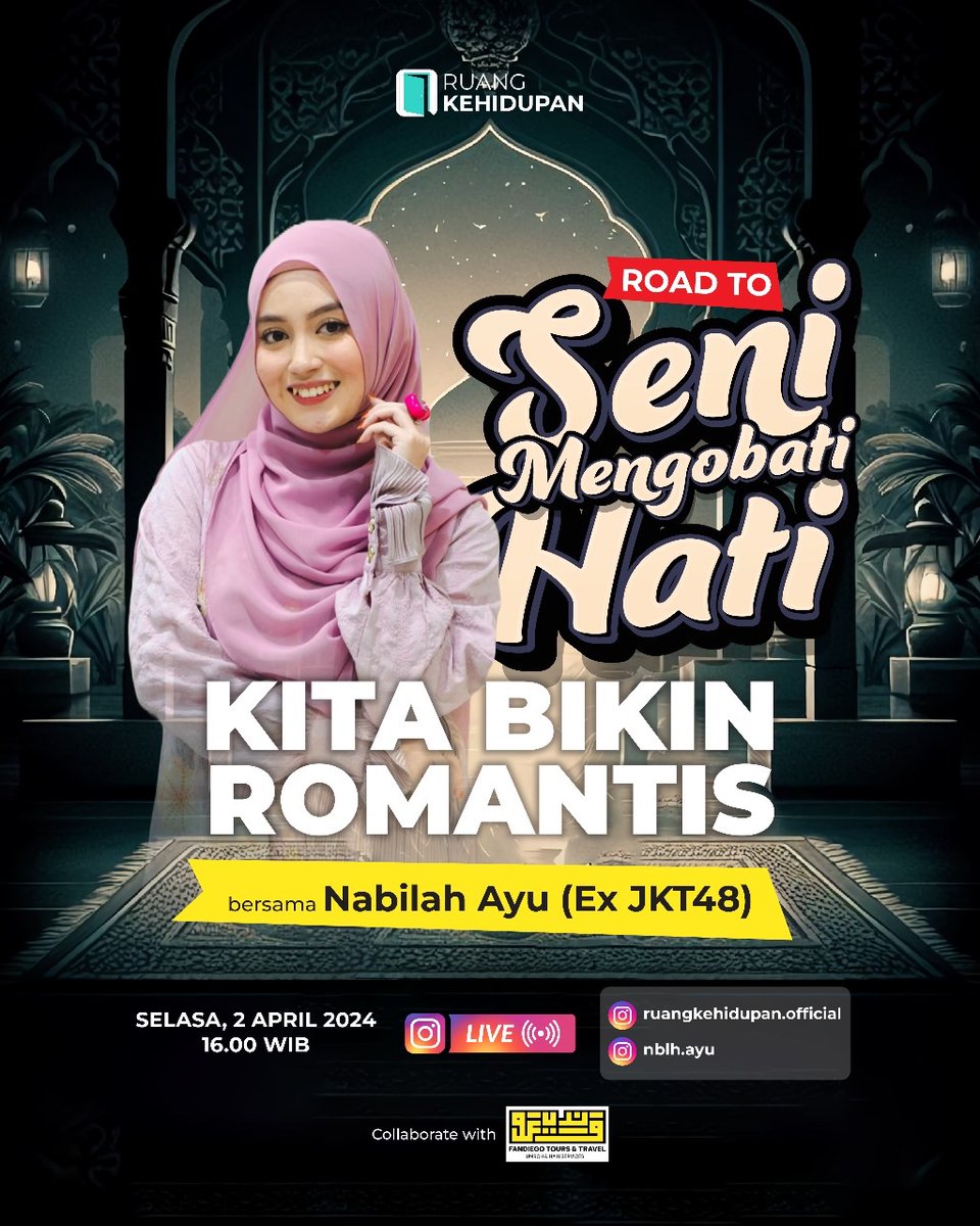 Assalamualaikum temen2 InshaAllah besok aku mau live di IG bareng Ruang Kehidupan. Temen2 kalo ada pertanyaan untuk nabilah tulis di kolom komen postingan nabilah yg ini ya di IG nabilah🙏🏻☺️