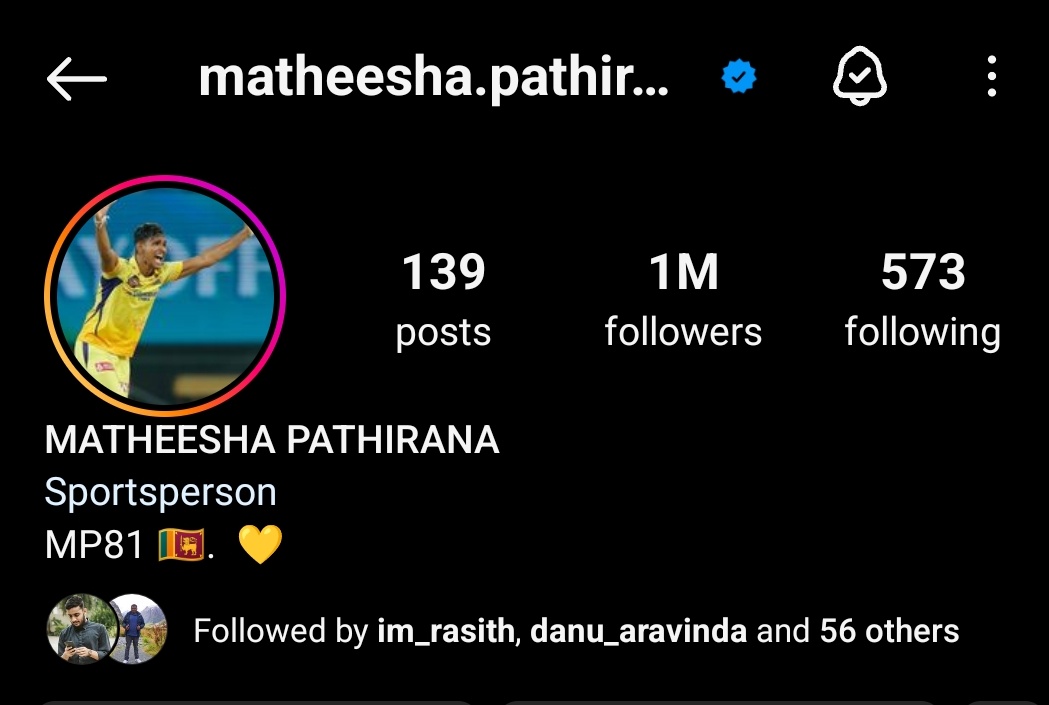 The first Sri Lankan cricketer to cross one million followers on Instagram! @matheesha_9 ❤