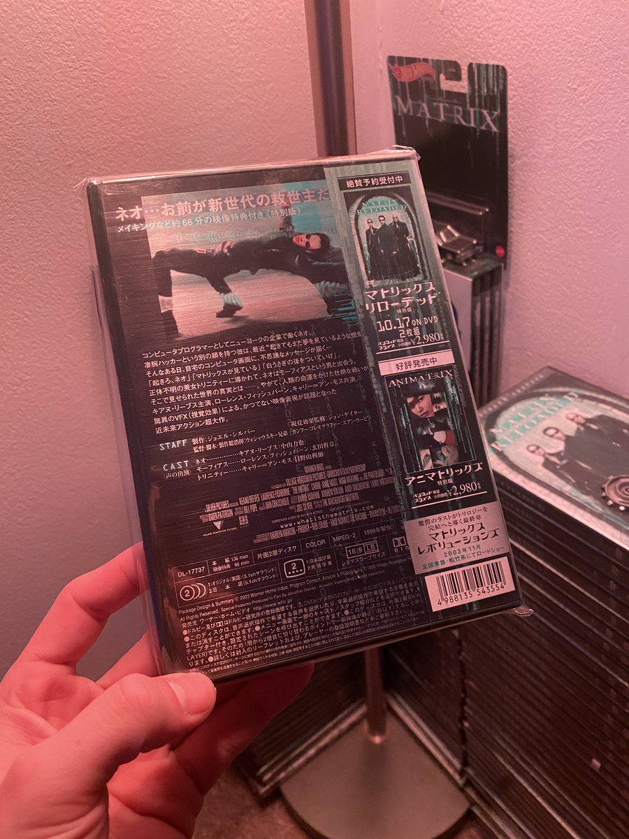wint422's tweet photo. Newest addition to the Collection, Sealed 2003 JDM printing of The Matrix. One of the best gifts I’ve ever received 🥲 don’t think the person who gave me it knew it was the 25th anniversary. #TheMatrix25 https://t.co/0PSVVuYBgF