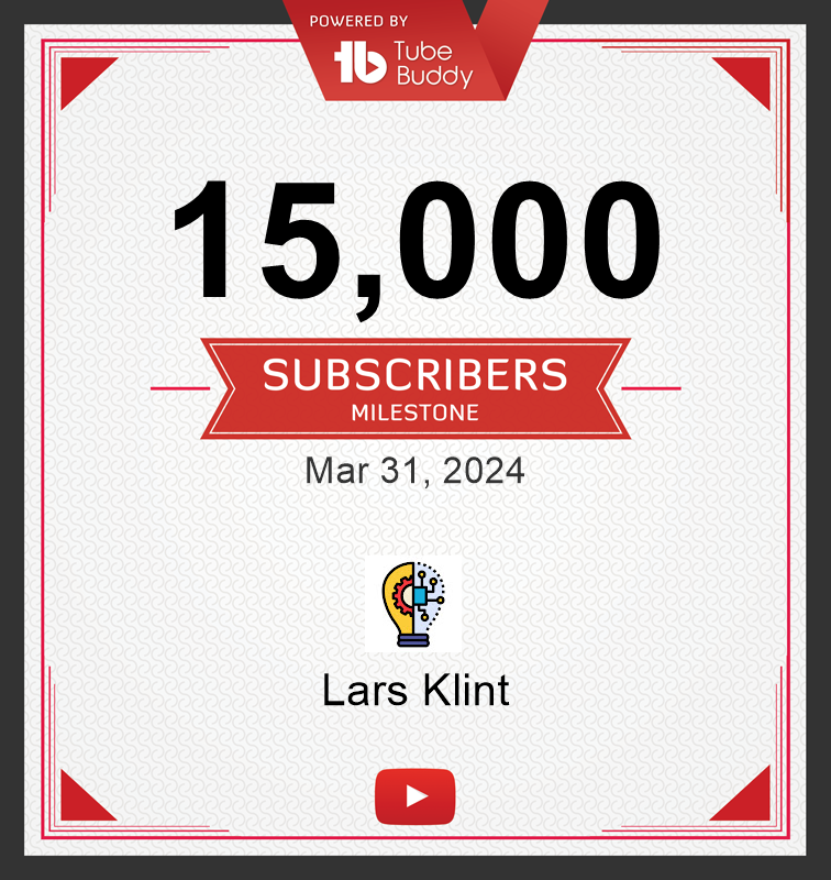 Holy moly!! 15,000 subscribers on my little side project is amazing!! Thanks to everyone's support and for being part of the journey. 🥰 If you want to join too: youtube.com/@LarsKlintTech