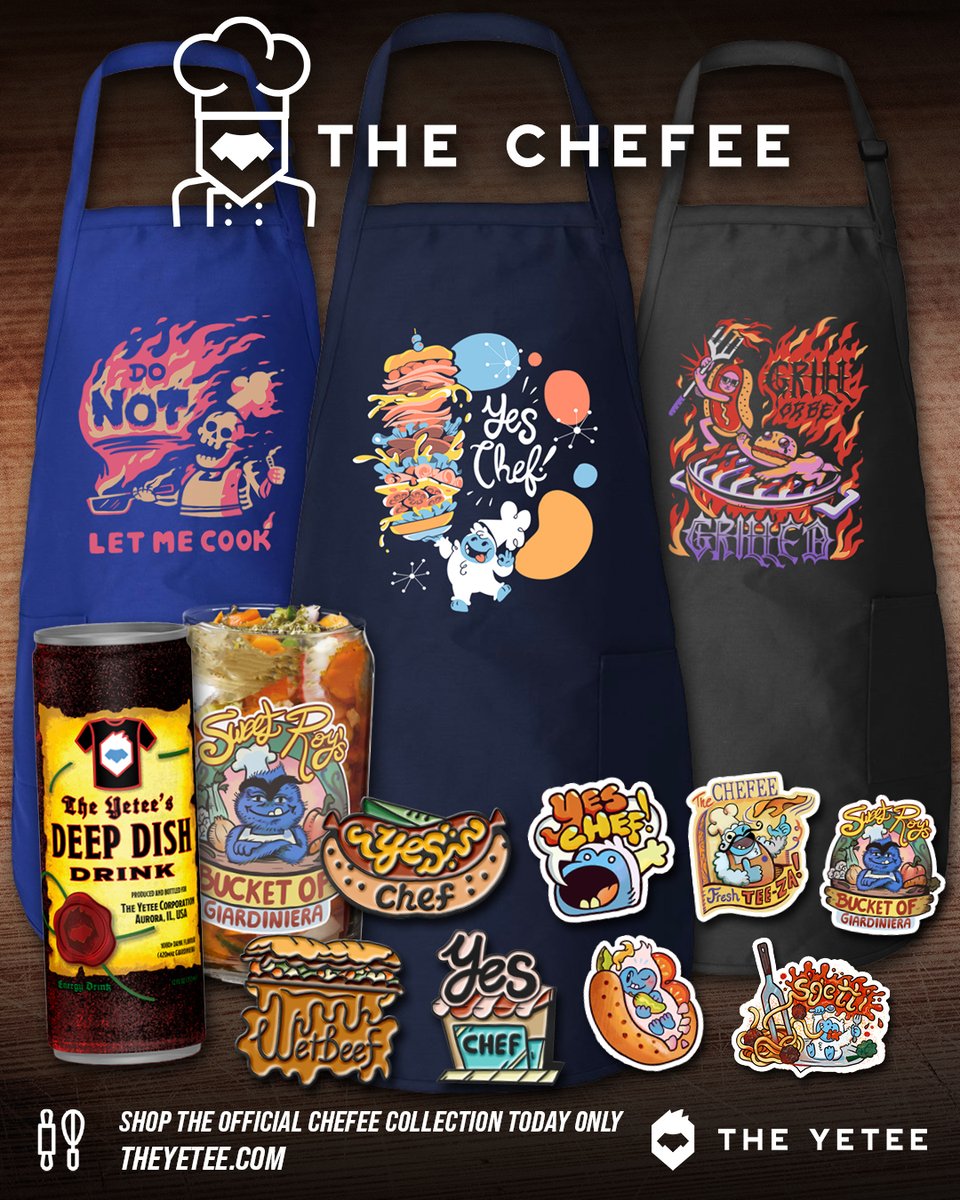 NEW! Say goodbye to tees and 'Yes chef!' to beef— introducing the new launch of The Chefee! We've got all your Chi-Town staples, crafted from the finest garments and giardiniera we could find! Available for 24 hours ONLY at theyetee.com