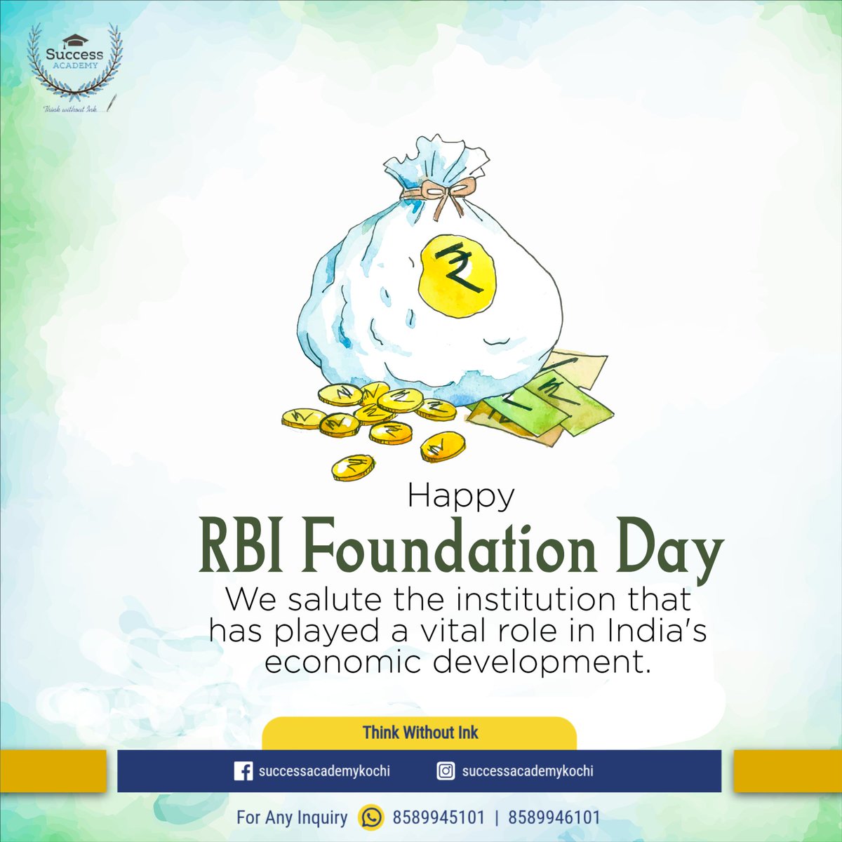 #RBIFoundationDay #ReserveBankOfIndia #RBI #CentralBank #IndianEconomy #FinancialStability #MonetaryPolicy #BankingRegulation #FinancialInclusion #EconomicGrowth #RBIFoundation #BankingReforms #IndianFinanceSector #CentralBanking #SSCCoaching #BankCoaching #SuccessAcademyKochi