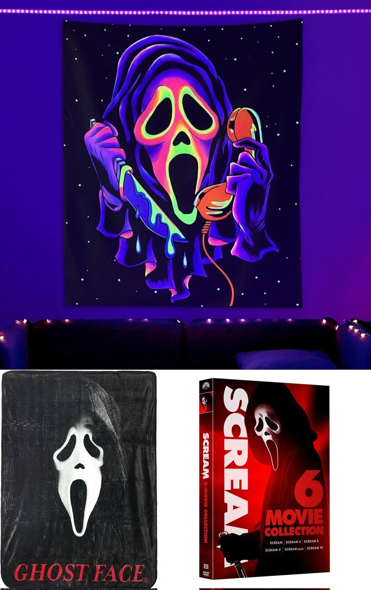 😱 GIVEAWAY 😱 Horror Community, I'm giving away Scream bundle! A Ghostface blacklight neon wall tapestry (30x40 inch), a throw blanket, and six movie collection DVD set! 🔪 How to enter: Follow me, Like, and Repost! 🩸 Ends: April 30th, 11:59pm EST 🕛 ⬇️ Important Details ⬇️…