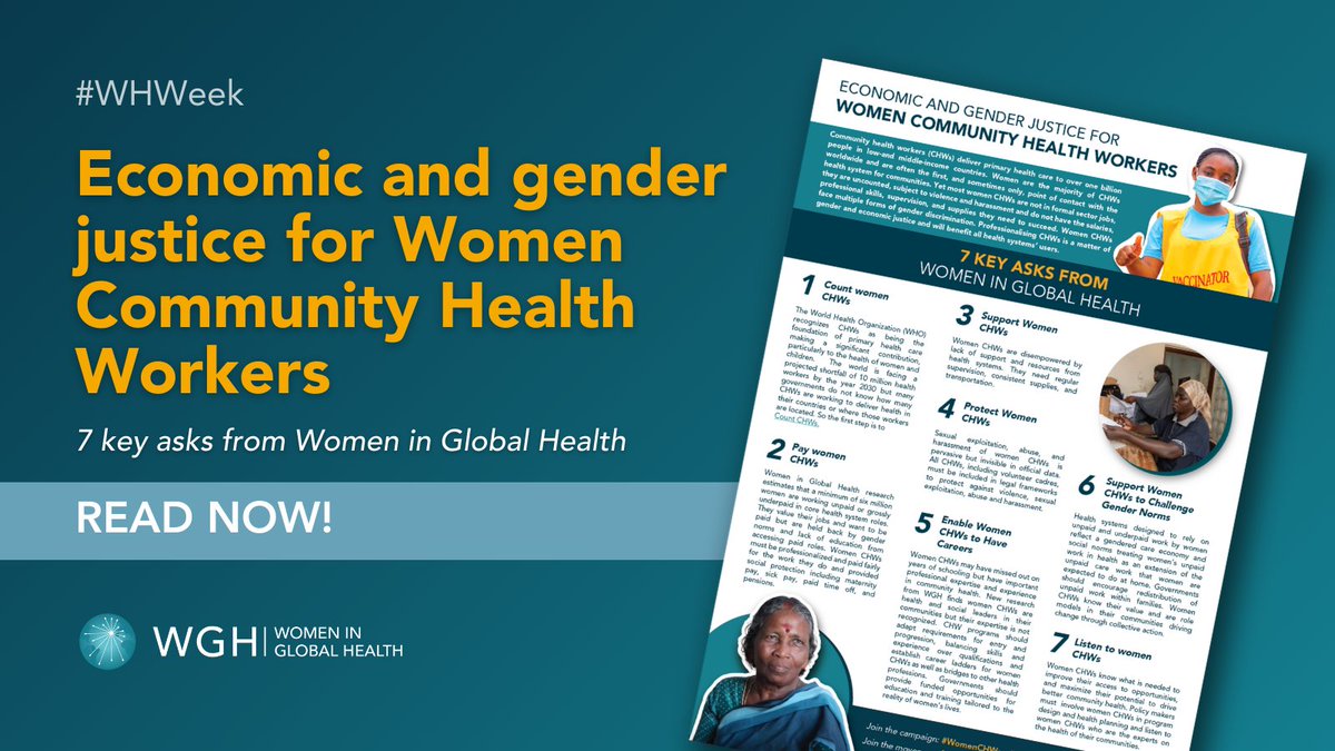Millions rely on #WomenCHWs for healthcare 👩‍⚕️

Yet Women CHWs lack salaries, professional skills, supervision, and supplies they need to succeed. Professionalising CHWs is a matter of gender and economic justice, read our 7 key asks for #WHWeek 👉 womeningh.org/whw2024/