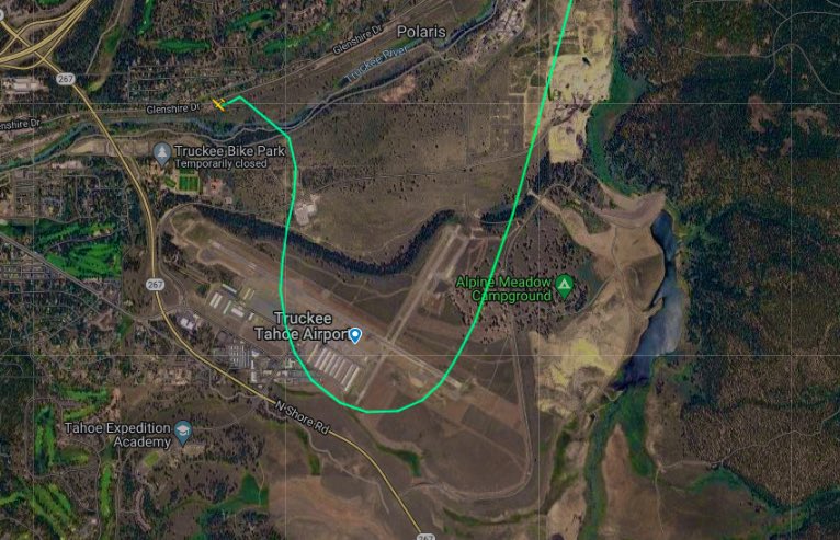 SLCScanner's tweet photo. #California #TruckeeAirport A #Socata #TBM700N Reg N960LP Departed #Denver #KDEN yesterday afternoon. It flew across #Utah & #Nevada and attempted to land in #Truckee. It appears the aircraft was executing a go-around/missed approach for runway 20 following the use of #RNAV (GPS) approach. The ADS-B track data shows the aircraft stopped its descent at 6,500ft approximately half a mile to the north of the airport (which is the minimum altitude) The aircraft appears to then climb to an altitude of only 7,200 feet while making a 180-degree turn overhead the airport, followed by a left-hand stalling spiral until it crashed. The descent rate reached approximately 11,000 feet per minute. There were 2 occupants onboard and both were fatally injured.