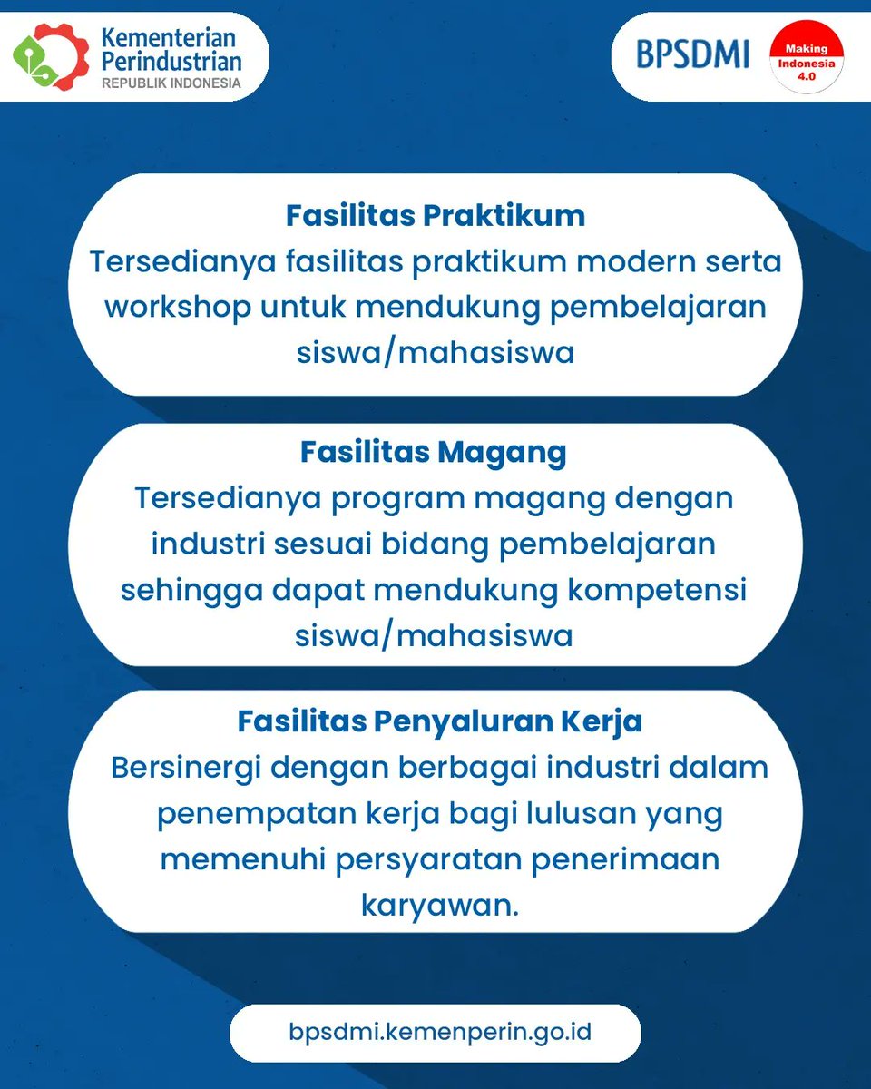 BPSDMI_Kemperin's tweet image. Halo, Sobat Industri!

Buat kamu yang masih bingung sekolah/kuliah di mana? Cek postingan ini dulu ya!

Pendidikan Vokasi Industri Kemenperin memiliki berbagai program yang akan mendukung kompetansi siswa/mahasiswanya sehingga siap kerja dan mampu bersaing.
#SobatIndustri #BPSDMI