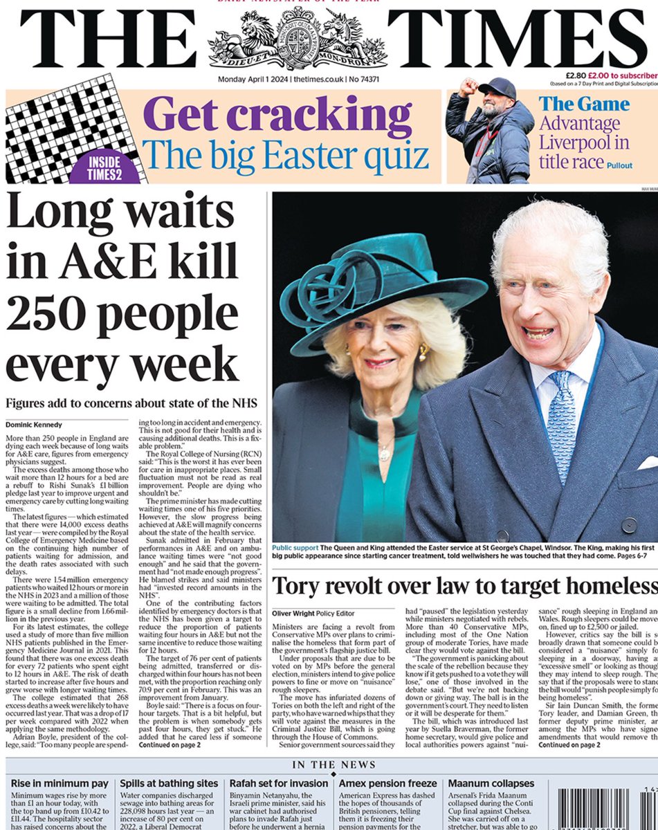 Last year when @RCollEM exposed the scale of deaths associated with long waits we were gaslit by NHSE who questioned the data without providing credible reasons. It has stood up to scrutiny. This reestimate is conservative, and scandalous rcem.ac.uk/wp-content/upl… 1/2