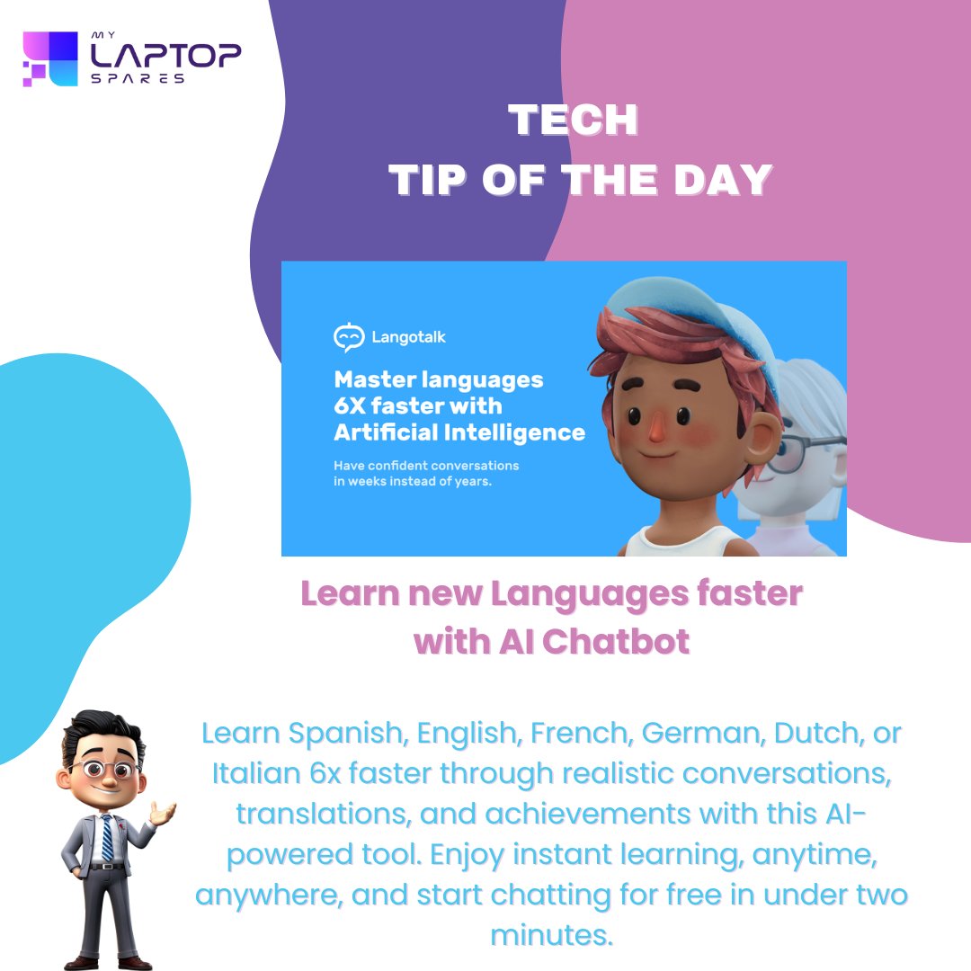 mylaptopspare's tweet image. Learning a new language has never been easier!

This AI-powered language learning tool makes mastering Spanish, English, French, German, Dutch, or Italian a breeze.

#technology2024 #ai #aitools #LanguageLearning #AIChatbot #Multilingual #Education #TechInnovation #LearnWithAI