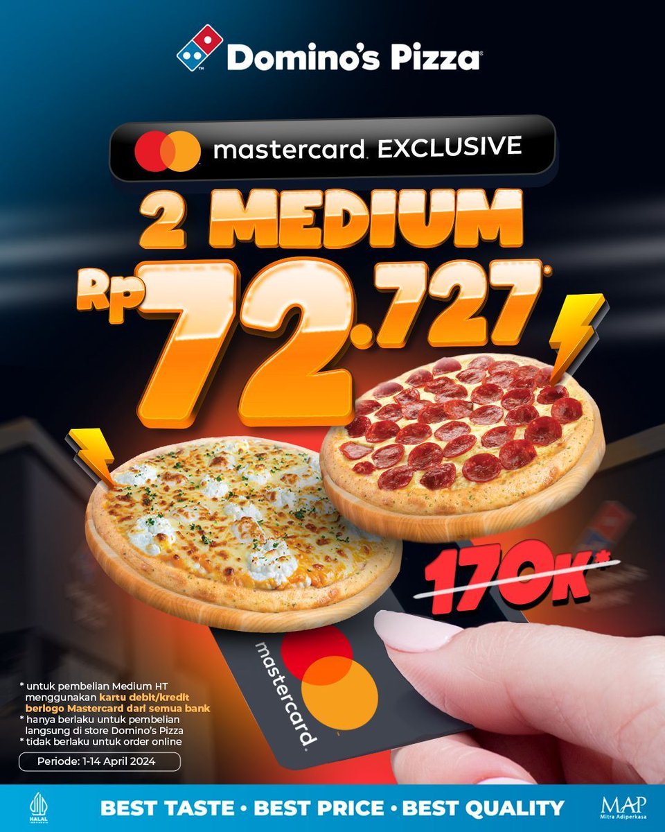 Exclusive MASTERCARD Offer Enjoy 58 Off Get 2 Medium Pizzas for Only 72k 
