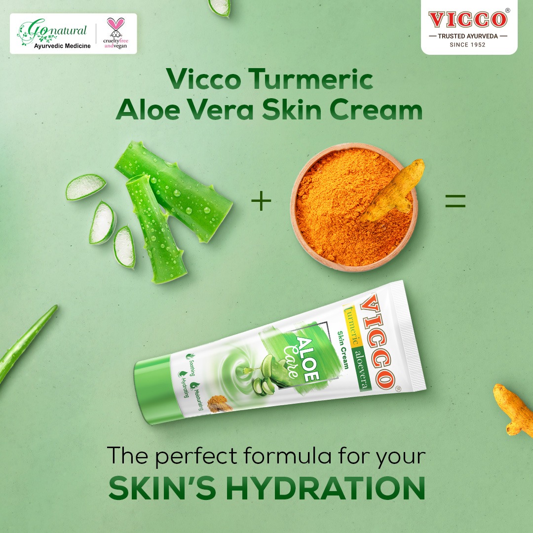 Scorching heat causing dry skin? Vicco Turmeric Aloe Vera Skin Cream can be the perfect hydration remedy for your skin! ☀️ #Vicco #ViccoTurmeric #Skincare #summervibes #summeressentials #glow #skincaretips