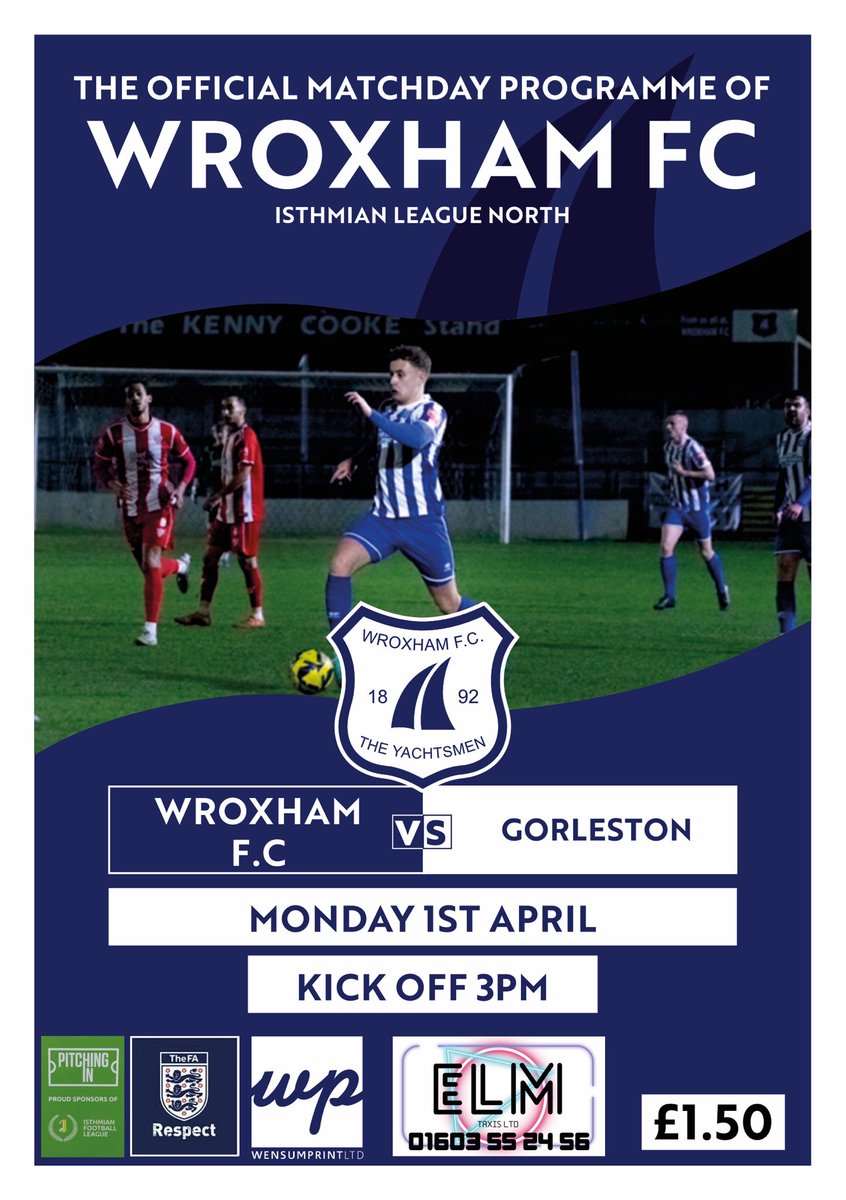 Today’s @IsthmianLeague programme @The_Yachtsmen v @gorlestonfc . Manager @JordanSouthgate, Chair @jamesblower9 & @HarleyBlack_ columns , a quiz, a review of game v New Salamis, @GeoPur1881 photos, a look back to couple of previous games with Gorleston & who won the Ahoy Draw