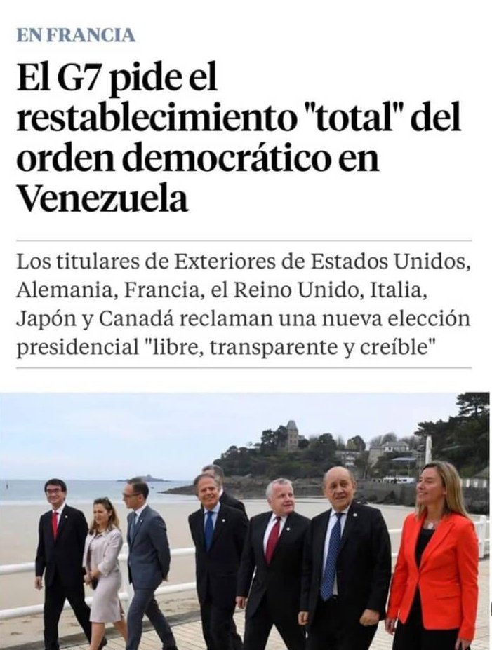 El Grupo de los 7 (G7) pide (Desde Francia) el restablecimiento total del orden democrático en Venezuela : EEUU, Alemania, Francia, Reino Unido, Italia, Japón y Canadá @POTUS @AlemaniaVzla @usembassyve @EmmanuelMacron @CanadayOEA @DxDVenezuela @NoticiasONU @ONU_derechos