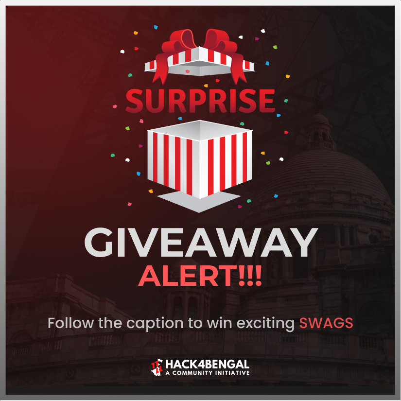 hack4bengal's tweet photo. 🎉SURPRISE SURPRISE 

We're hosting a huge giveaway to clear out our swag🎁
 
The first 100 to complete the steps will win prizes⭐
 
Complete 1 of these steps: 
- retweet this twt  
- tag 3 friends in the comments 

giveaway link will be sent to your DMs📩 

#h4bs3 #hack4bengal https://t.co/NVEbIlAYEB