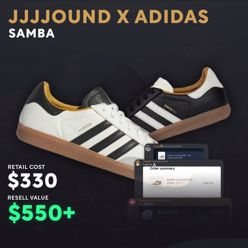 JJJJound and Adidas came together for a legendary collab this past week. Retailing for $330 CAD and already flipping for $550 and above - these are surely going to do well.