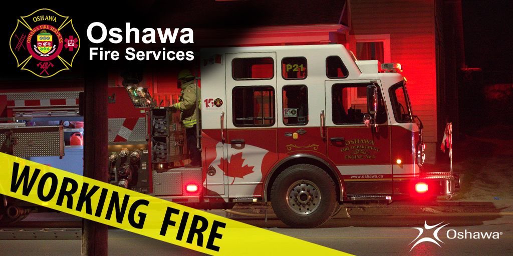 Crews are currently operating at a working fire on Taunton Road East of Grandview Street. All lanes are closed while defensive operations continue. Please avoid the area. @oshawacity @iafflocal465