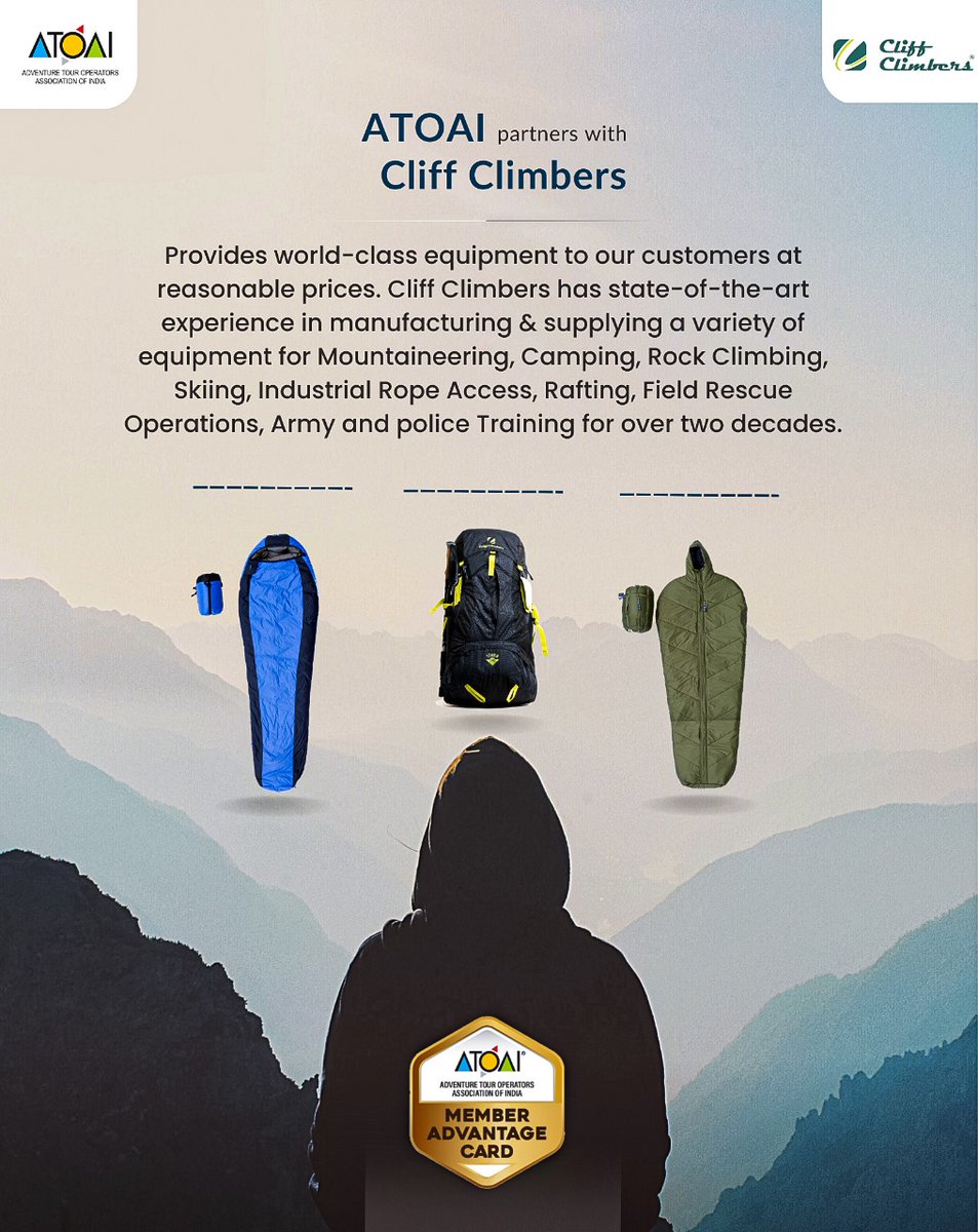 We are thrilled to announce our partnership with Cliff Climbers under the ATOAI Member Advantage Card. #ATOAI #CliffClimbers #MembersAdvantageCard #ExclusiveBenefits #AdventureTime #ExplorationEnhanced #ATOAI #CliffClimbers #AdventureGear #MountainLife #OutdoorAdventures