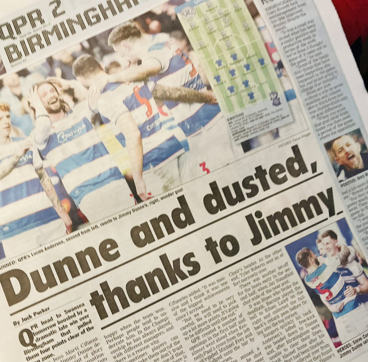 Good morning to Jimmy Dunne's postman @stevebaz10 - today's special delivery to @jimmydunne70 is the new issues of @TheLeaguePaper and @akutrs... plus the undying love and gratitude of all @QPR supporters! What a goal! #QPRBIR #akutrs @LoftforWords #EFL #SWAQPR @ChrisDunlavy