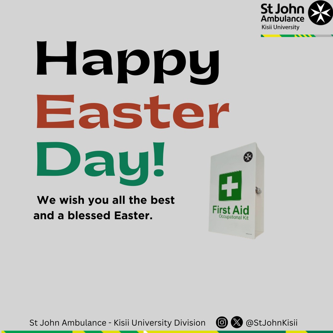 In the spirit of Easter, St John Ambulance sends warm wishes for a joyful and hopeful celebration. May this season remind us of the importance of service and compassion. We wish you all the best and a blessed Easter. #stjohnkisii #EasterMonday