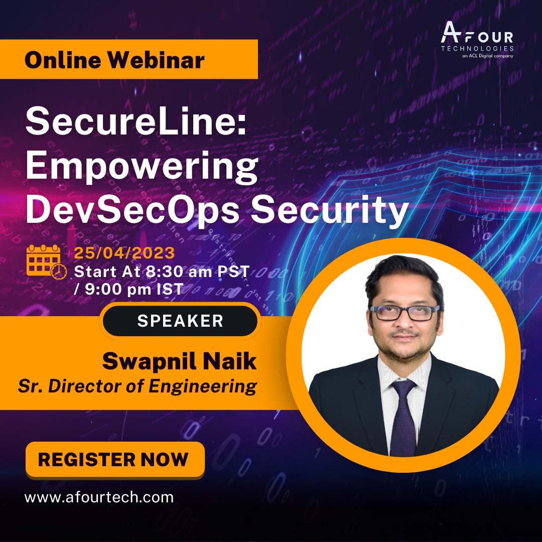 AFourTech's tweet image. #UpcomingWebinar
🔒 SecureLine: Empowering #DevSecOpsSecurity Webinar

📅 Date &amp;amp; Time: April 25, 2024 - 8:30 am PST / 9:00 pm IST

📍 Venue: Online
👉👉Register now! zoom.us/webinar/regist…

#Webinar #DevSecOpsWebinar #UpcomingWebinar #Cybersecurity #TechTalk