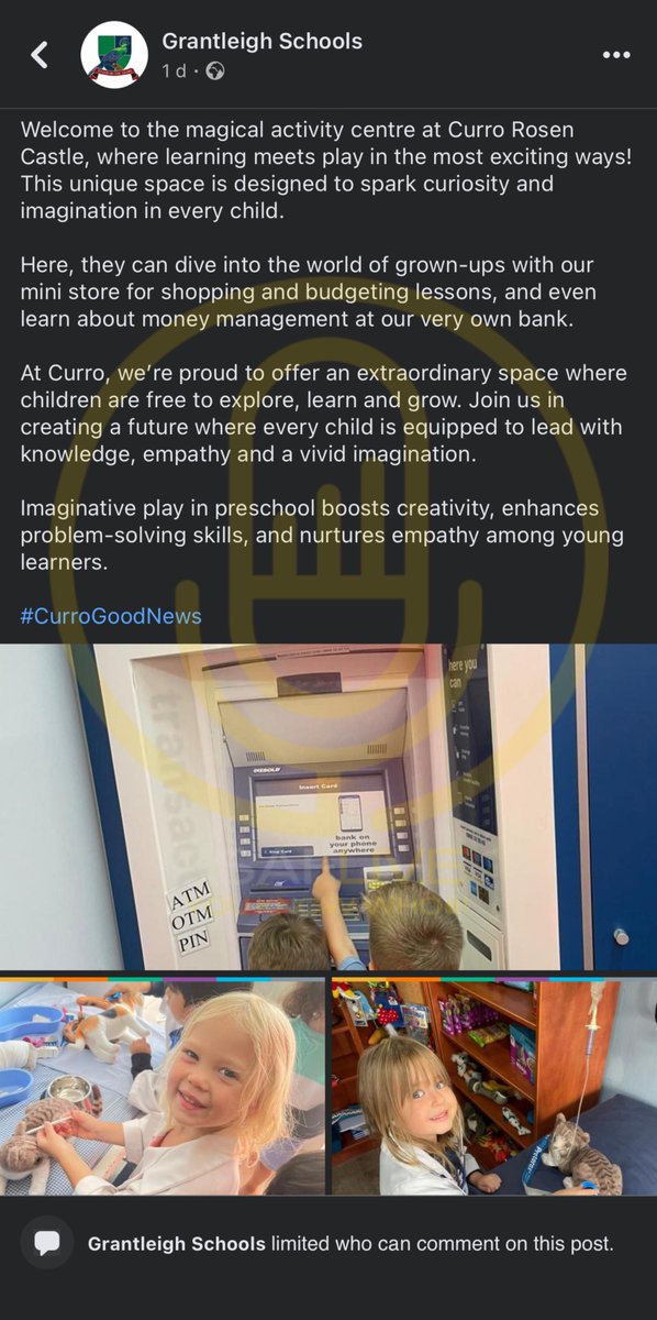 PSAFLIVE's tweet image. BREAKING NEWS: White racist rub school Curro has done it again.

Curro posted a picture of a black child being a Shoprite cashier while white children children were posted withdrawing money from Capitec Bank and buy from a black child, other white children were animal vets.

The
