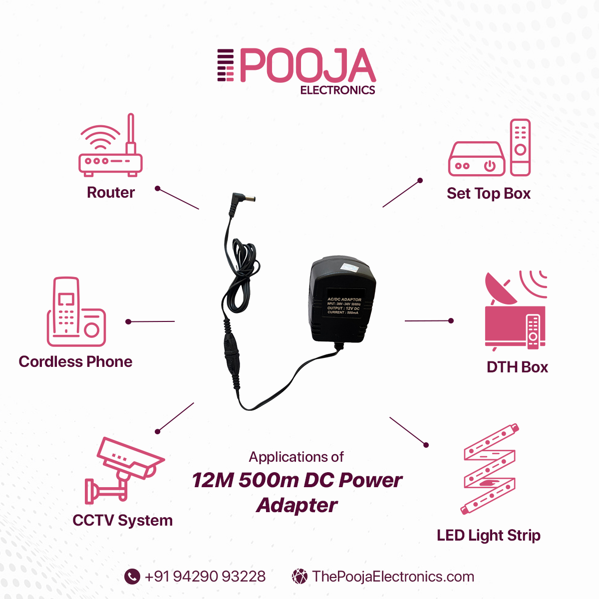 Never compromise on power with our dependable 12V 500mA DC Power Adapter from Pooja Electronics. Designed for maximum reliability and performance, it's the ultimate charging solution for your devices. ⚡🔌
.
#poojaelectronics #PowerYourLife #EfficientCharging #PremiumQuality