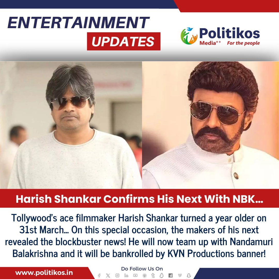 Harish Shankar Confirms His Next With NBK…
#politikos
#politikosentertainment
#HarishShankar
#NBK
#NextProject
#Tollywood
#DirectorNBKCombo
#ExcitingNews
#Filmmaking
#NewProjectAlert
#HarishShankarNBK
#TeluguCinema