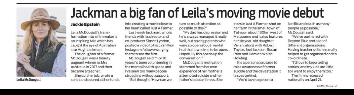 Thank you @HeraldSunOnline for your support!! I hope everyone gets a chance to experience JUST A FARMER!! @JeremyClarkson @McConaughey