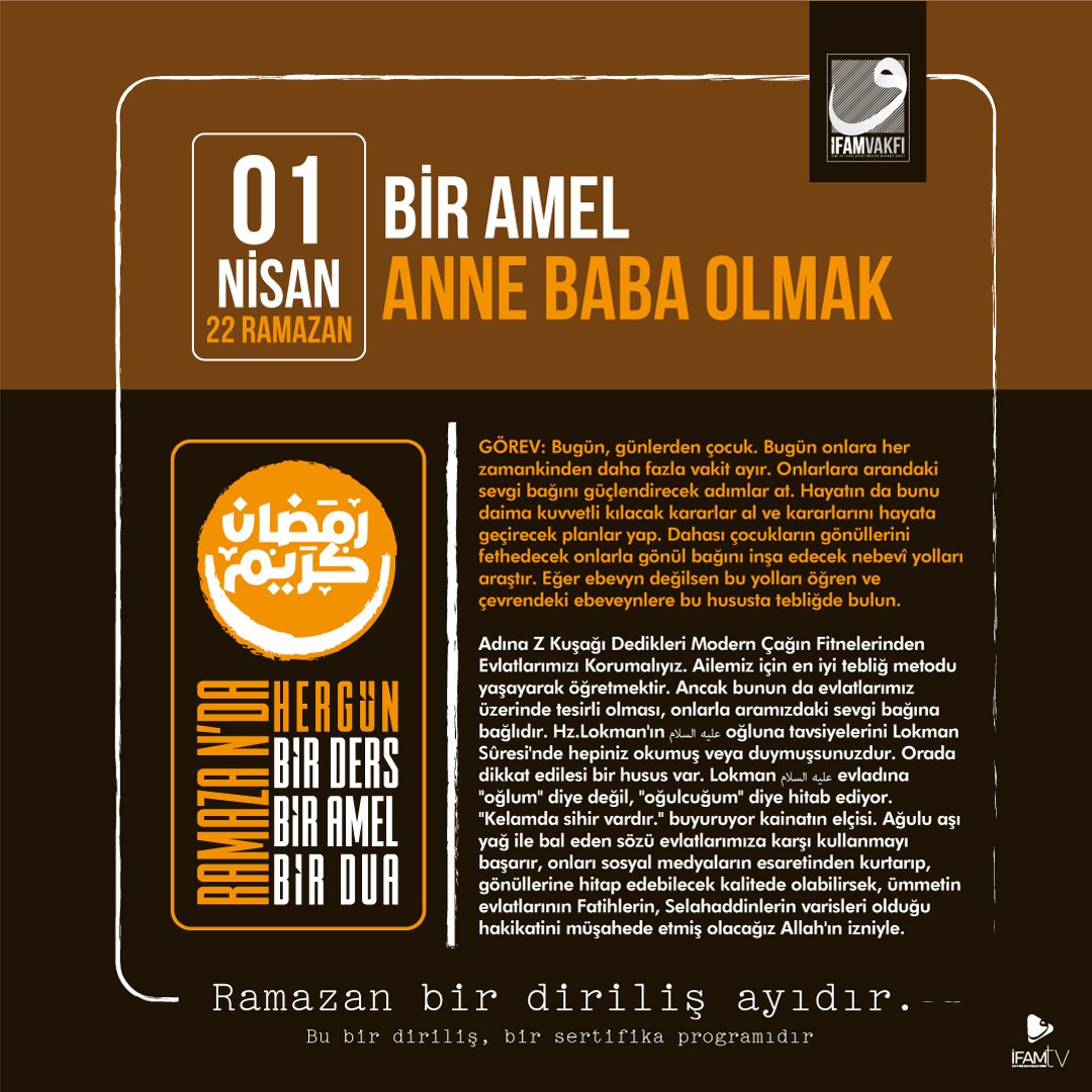 Bir Amel / Günün Görevi #ifamdaramazan