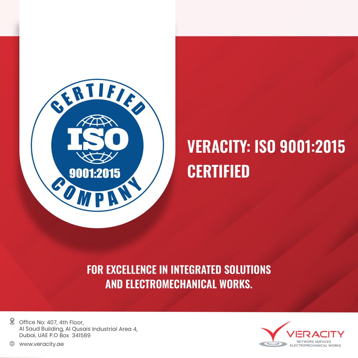 VeracityLLC's tweet image. Veracity: ISO 9001:2015 certified for excellence in integrated solutions and electromechanical works.
#specialized #system #intergrators #ELV #contractor #construction #securitysystem #ICT #AVSystem #electromechanical #engineering #electrical #electronics #uae #design #power