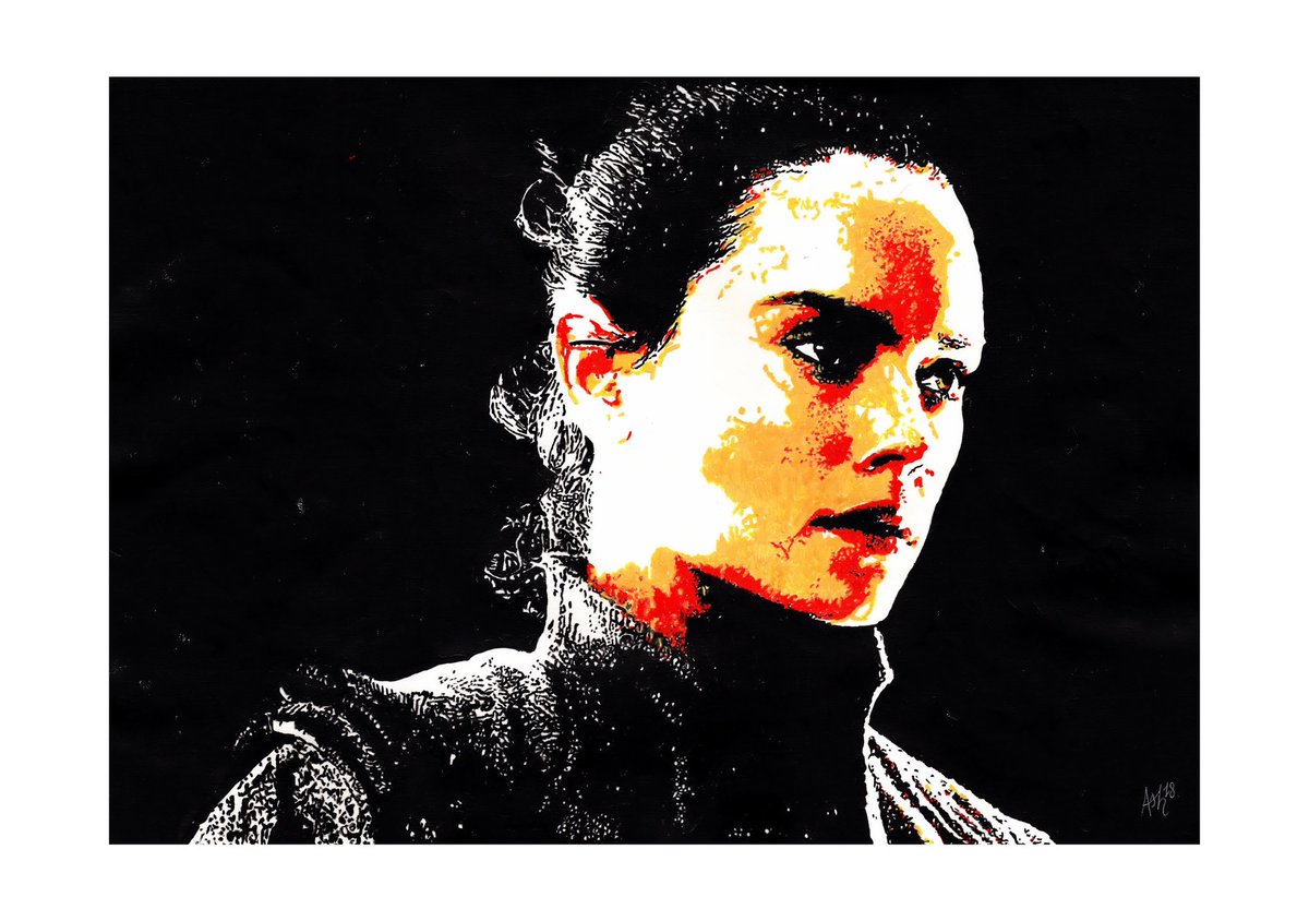 #Funday Monday time again and Baz has gone for 69. Which is perfectly acceptable and gives us this #portrait of #DaisyRidley as #Rey from #StarWars - I #painted this for a special person’s #birthday back in 2018. #art #movie #scifi #colourblind