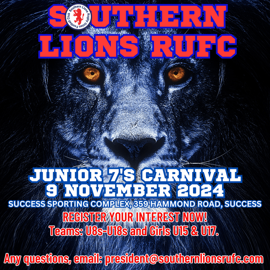 SOUTHERN LIONS RUFC - 2024 JUNIOR 7s CARNIVAL #Pitchero
southernlionsrufc.com/calendar/event…