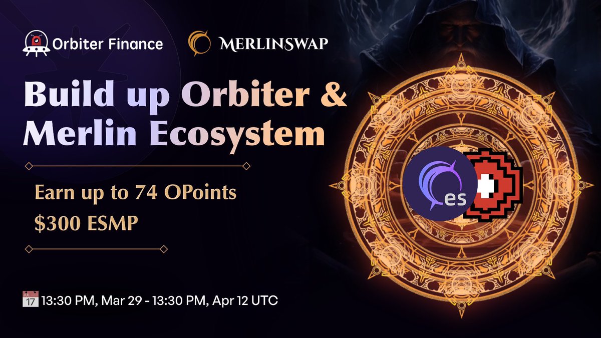 🛸Building up Orbiter &amp; Merlin Ecosystem to get🎁

💜Bridge any $BTC from/to Merlin win up to 74 OPoints🔗orbiter.finance/?source=Ethere…

💜RT the quoted tweet and Follow us &amp; <a href="/MerlinSwap/">MerlinSwap</a> to share $300 esMP

⏰End Time: 13:30 PM, Apr 12 UTC

Can't miss out👇👇👇