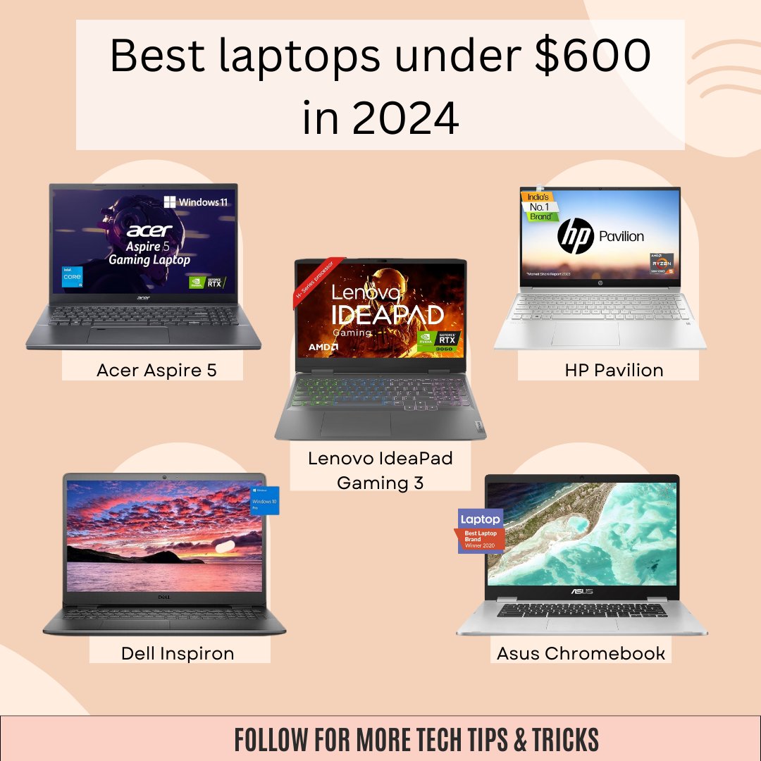 techzeel's tweet image. 💻💸 Looking for the best bang for your buck in 2024?✅Check out these top laptops under $600 that pack a punch without breaking the bank!💰

#techonabudget #2024tech #budgetfriendly #techunder600 #laptopsale #bestbuy #affordabletech  #acer #lenovo #hp #dell #asus #laptops2024